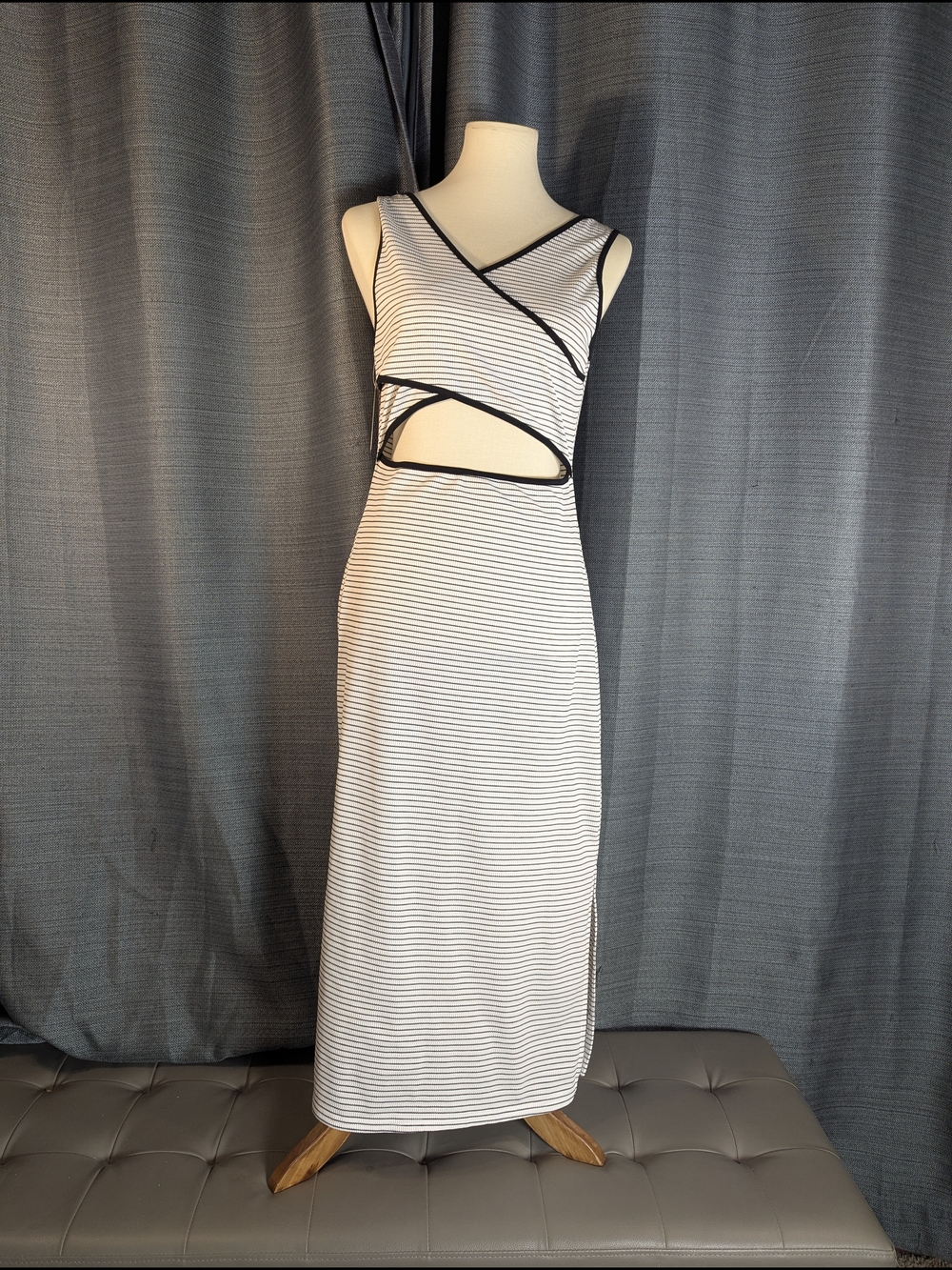 Striped Black & White Cutout Maxi Dress